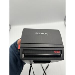 Polaroid Instant Land Camera 640 Flash Vtg 80s 90s Black Strap Works 600 Film